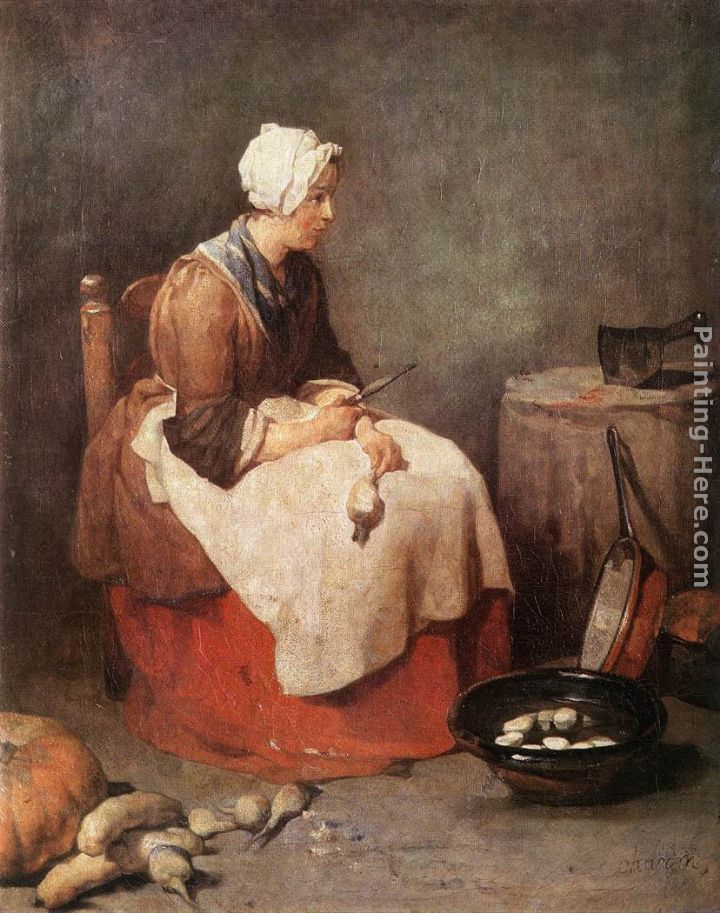 Girl Peeling Vegetables painting - Jean Baptiste Simeon Chardin Girl Peeling Vegetables art painting